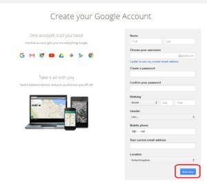 Create your Google Account - Filling Form